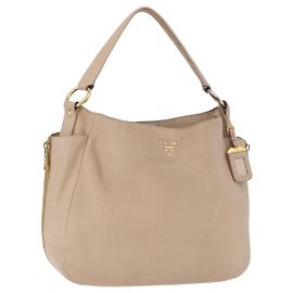 Bolso PRADA Vittero Dino Leather Beige Oro Auth 187572A