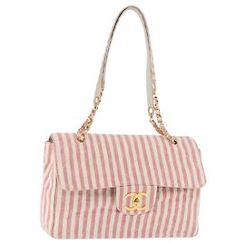 CHANEL Big Matelasse Chain Shoulder Bag Canvas Pink Gold CC Auth 185745SAV