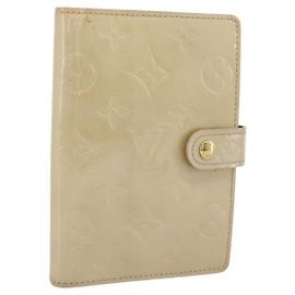 LOUIS VUITTON Monogram Vernis Agenda PM Planner Cover Beige R21001 Auth 185865