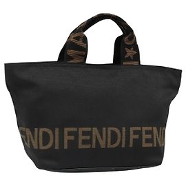 FENDI Hand Bag Canvas Black Silver Auth 187337