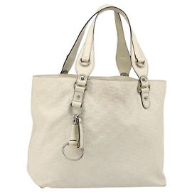 GUCCI GG Canvas Guccissima Handtasche Leder Weiß Silber 229852 Auth ka4829