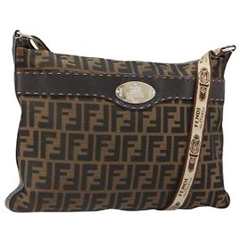 Borsa a Spalla FENDI Zucca Canvas Nero Marrone Auth 185617A