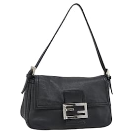 Bolso de Hombro FENDI Mamma Baguette de Cuero Negro Plata Auténtico 187091SAM