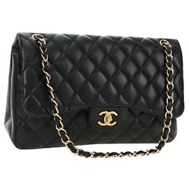 CHANEL Big Matelasse30 Chain Shoulder Bag Lamb Skin Black Gold CC Auth 184946SAV