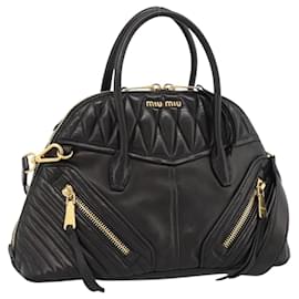 Borsa Miu Miu Matelasse Biker in pelle di agnello 2 modi Nero Oro Auth 187637V