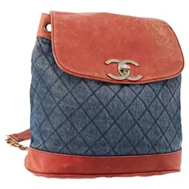 CHANEL Matelasse Chain Backpack Denim Blue Gold CC Auth 183327