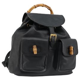 GUCCI Bamboo Rucksack aus Leder Schwarz Gold 003 2058 0016 Auth BA13350