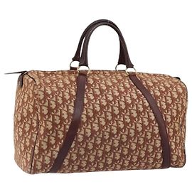 Borsa Boston Christian Dior Trotter Canvas Beige Oro Auth 182507
