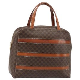 Céline Borsa CELINE Macadam Canvas PVC Pelle Marrone Oro Auth 186813