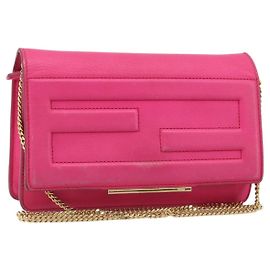 Borsa a Spalla con Catena FENDI in Pelle Rosa Oro Auth ka4836A
