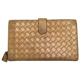 Carteira de couro trançado Intrecciato vintage Bottega Veneta Ouro