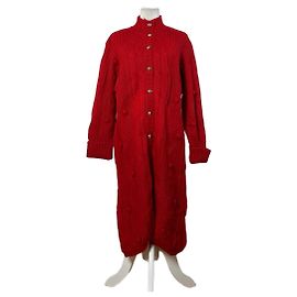 Chloé Vestito cardigan in lana vintage Chloe rosso con bottoni dorati L