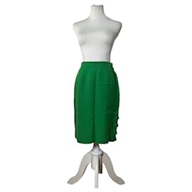 Gonna vintage Dior in misto lino verde con bottoni dorati