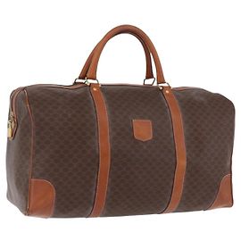 Céline Borsa Boston CELINE Macadam Canvas PVC Pelle Marrone Oro Auth 185992