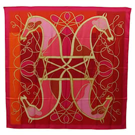 Hermès Sciarpa HERMES Carre 140 ""Coup de Fouet"" Seta Rosa Autentica 185059M