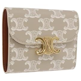 CELINE Triomphe Portafoglio a 3 pieghe PVC Beige Gold Auth 186147M - Céline