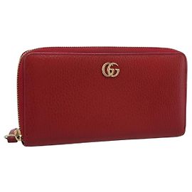 GUCCI GG Marmont Long Wallet Leather Red Gold 456117 Auth 186348A