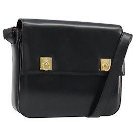 Céline CELINE Schultertasche aus Leder Schwarz Gold Auth 179534A