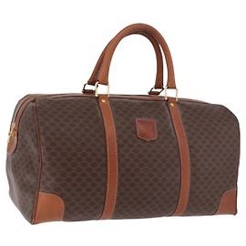 Céline CELINE Boston Tasche Macadam Canvas PVC Leder Braun Gold Authentisch 186815