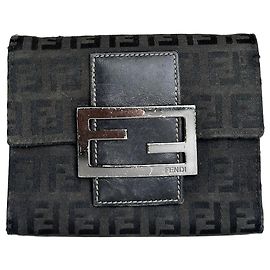 Cartera Vintage Fendi FF Monogram Canvas Negra Plata