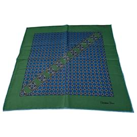 Sciarpa in seta vintage Dior Blu Verde c. anni 1990
