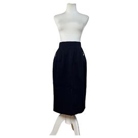 Gonna vintage Dior in misto lana blu navy e oro con zip