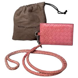 Portacarte in nappa intrecciata vintage Bottega Veneta Rosa Argento