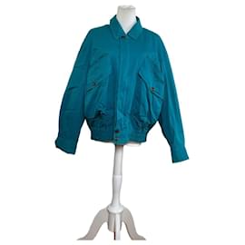 Jaqueta vintage Dior masculina em mistura de algodão azul-petróleo com botões marrons XL