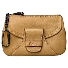 Vintage Chloé Leder-Kleingeldbeutel Antikgold Reißverschluss Beige