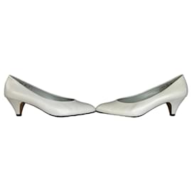 Chloé Vintage Chloe Leder-High Heels, silberfarbener Absatz, Weiß EU37