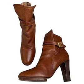 Botines vintage de piel Chloe marrón con hebilla dorada EU38 - Chloé