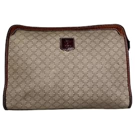 Céline Vintage Celine Macadam Canvas Clutch Beige Braun