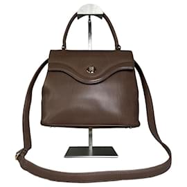 Borsa a mano strutturata in pelle vintage Givenchy marrone chiusura dorata