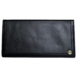 Portafoglio vintage in pelle Dior nero con logo dorato Francia