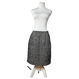 Céline Falda de Tweed Vintage Celine Negro Blanco Rojo c. 2000