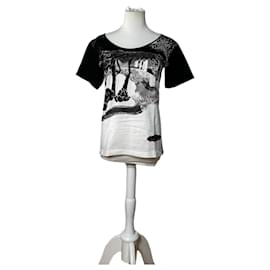 Camiseta de algodón Vintage Chloé Logo Negra Blanca L