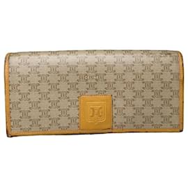 Céline Vintage Celine Canvas Lederbesatz Portemonnaie Beige Gelbgold