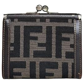 Portefeuille Vintage Fendi FF Monogram Canvas Marron Noir