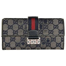 Vintage Gucci GG Supreme Canvas Portemonnaie Beige Navy Silber
