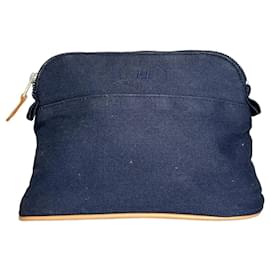 Vintage Hermes Canvas Pouch Navy Leather Trim Silver - Hermès