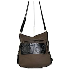 Chloé Borsa Hobo Vintage Chloe in Tela e Pelle Marrone Nero Oro