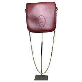 Bolsa de ombro vintage Cartier em couro bordô e dourado