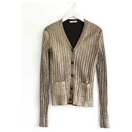 Prada Gold Metallic Rippstrick-Cardigan Spring 2004