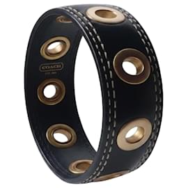 Coach Bracciale in pelle nera con occhielli