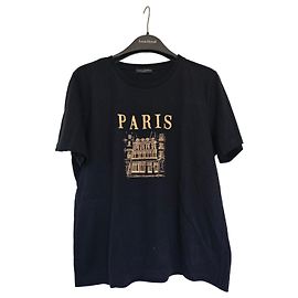 Camiseta Tara Jarmon negra de algodón con gráfico de París