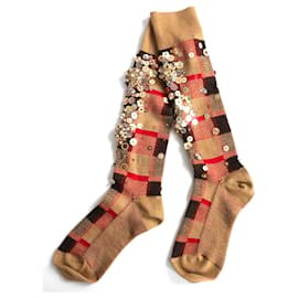 Miu Miu Calcetines altos de cuadros con adornos Fall 2009