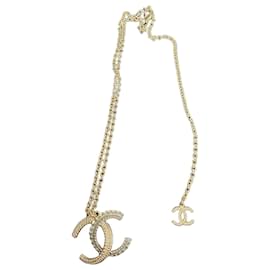 Chanel CC Halskette mit Doppelanhänger Gold und Grün