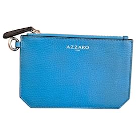 Azzaro Blue Leather Zip Clutch