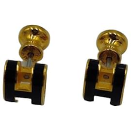 Hermès Pop H Stud Earrings Yellow Gold & Black Enamel
