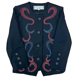 Veste en laine sans col brodée Yves Saint Laurent